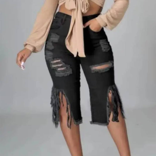 WOMEN'S STRETCH JEANS WITH RIPPED FRINGE_CWJS0167