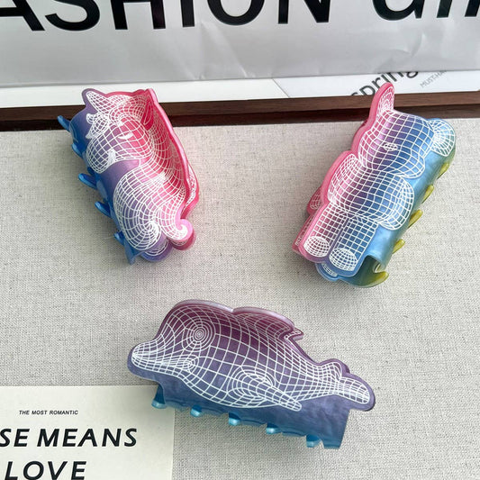 Gradient Bear & Mermaid Claw Clip ? Hand-painted