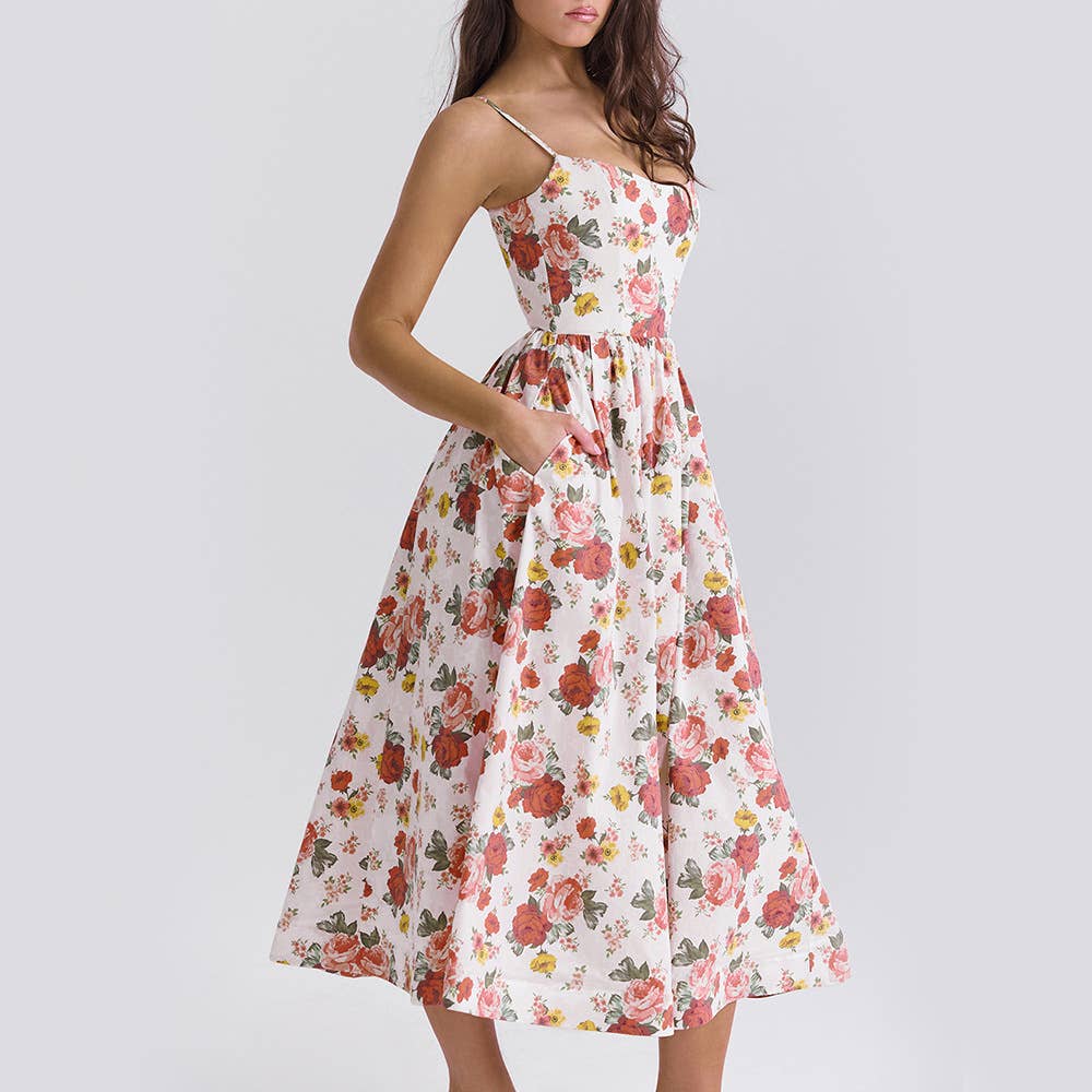 Printed backless sexy long halter dress