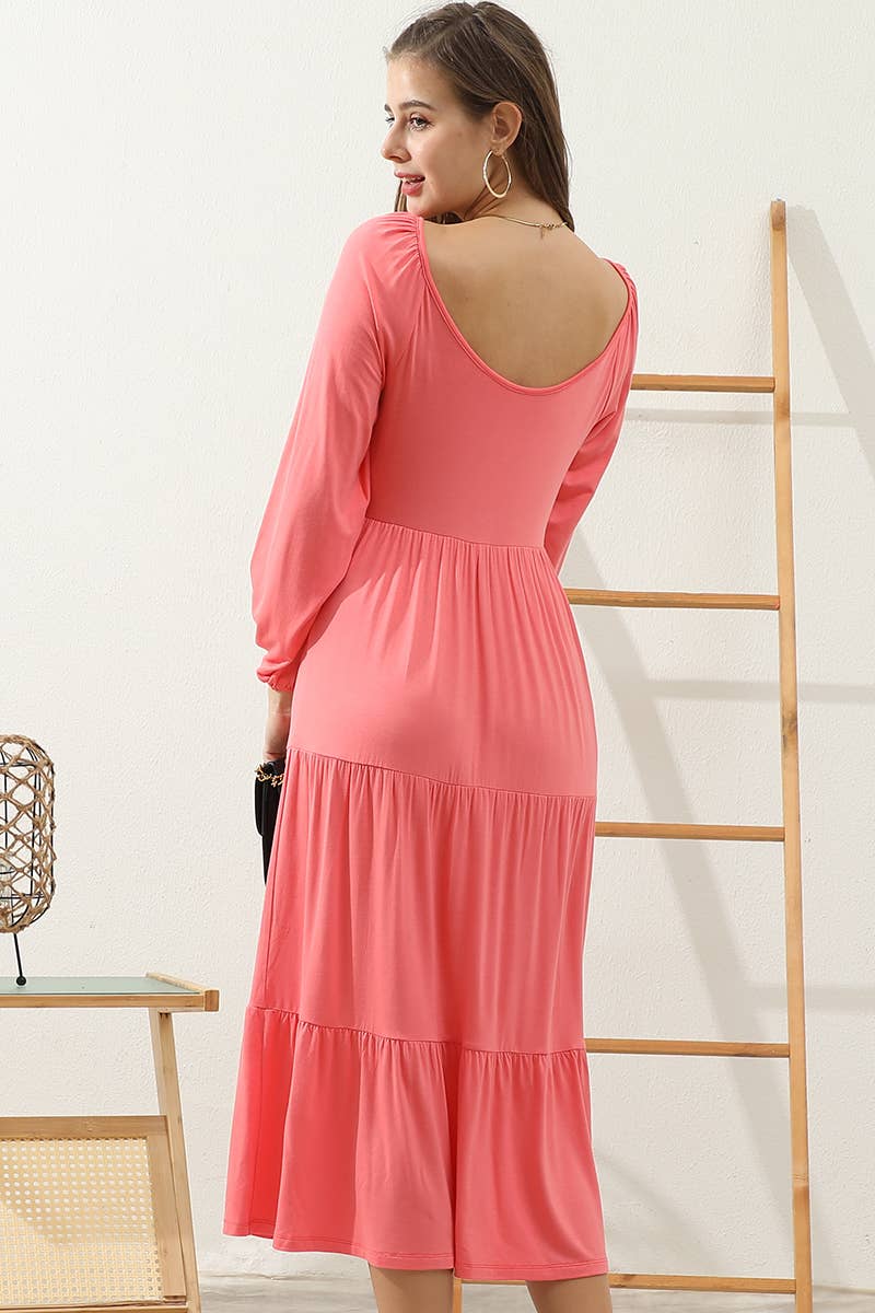 CWDMD801-P_PLUS SIZE ROUND NECK TIRED RUFFLE MAXI DRESS
