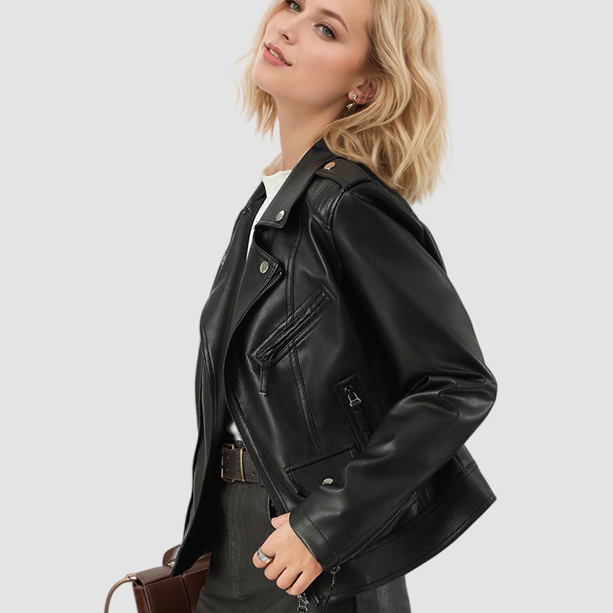 Black Slim Fit Biker Jacket??œStylish Fall Moto Coat_CWMM9014