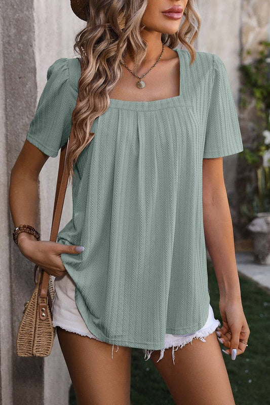 Cwtts0776_Sweetheart Neck Shirt Sleeve Top