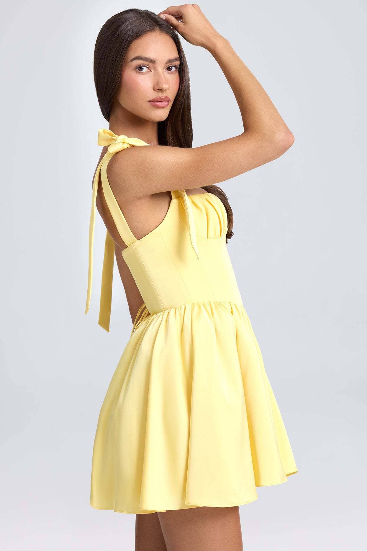 Stylish square neck high waist halter dress