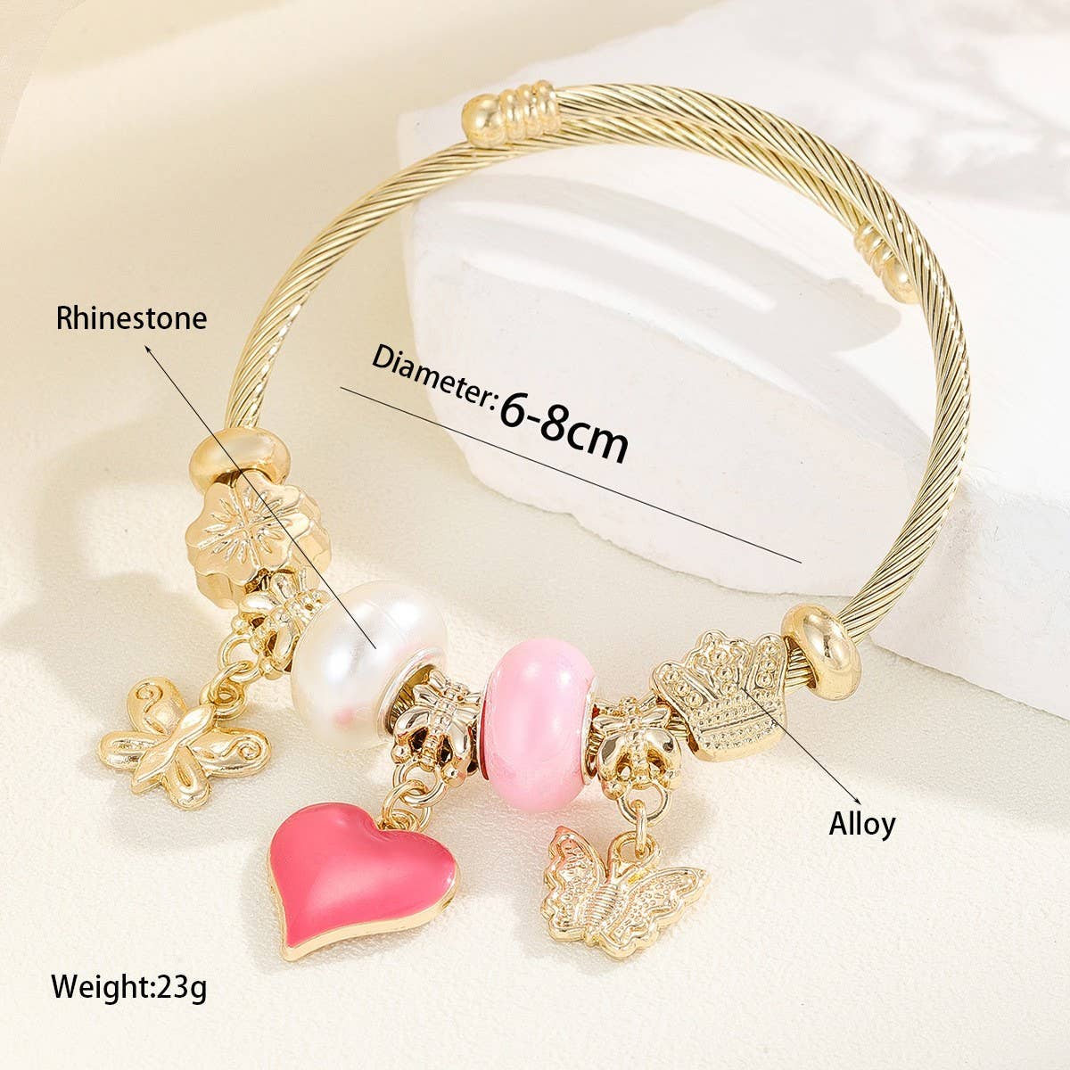 Stainless Steel Heart & Hand Charm Bracelet_CWMM8624