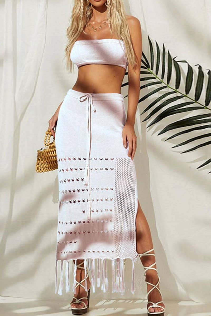 CWDHL0687_NEW HOLLOW CHEST WRAP LONG SKIRT TWO-PIECE BIKINI