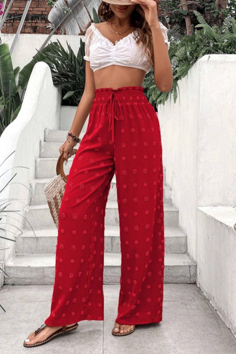 CWBLP0686_HIGH WAIST JACQUARD WIDE LEG CASUAL LONG PANTS