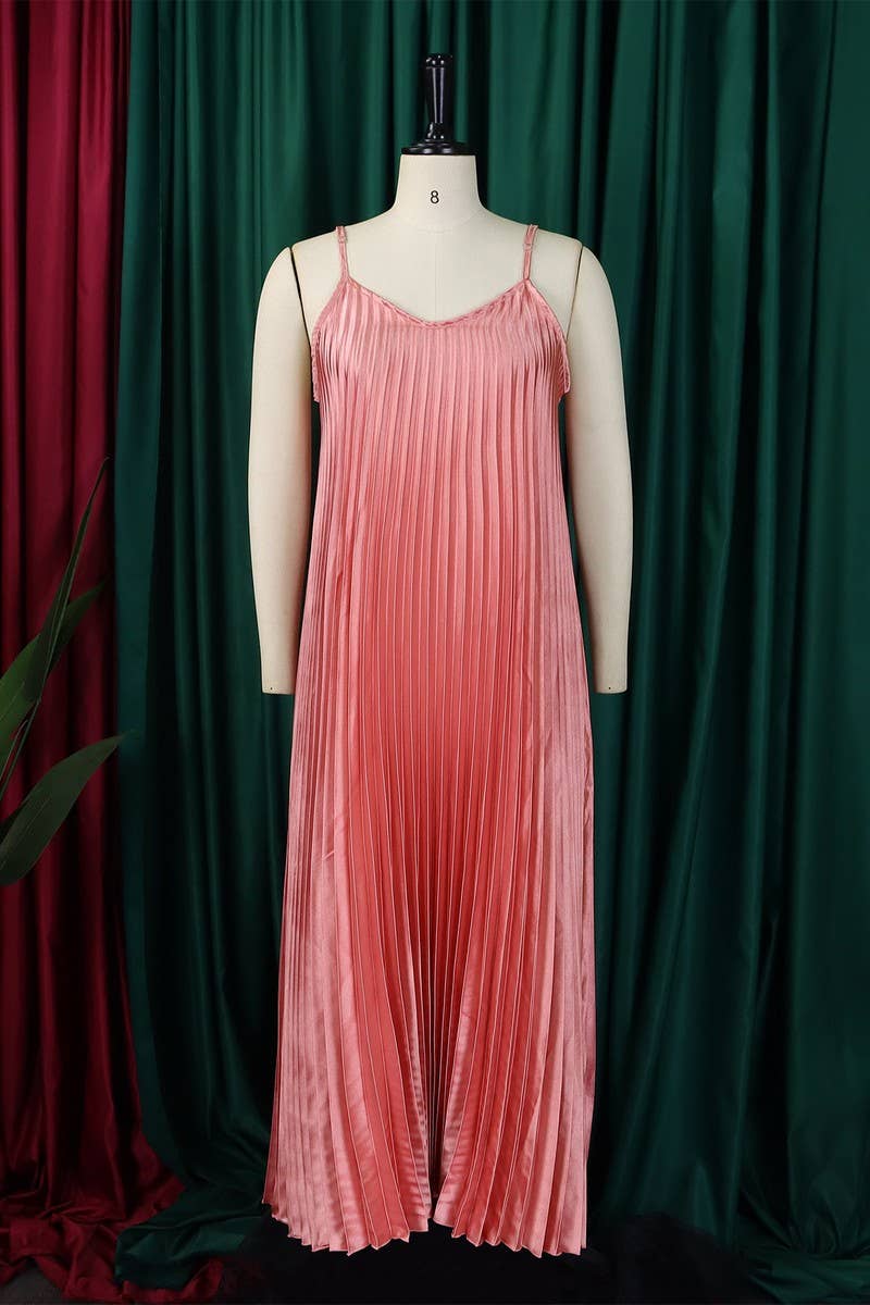 CWDMD1722_PLUS SIZE SLING PLEATED LONG DRESS