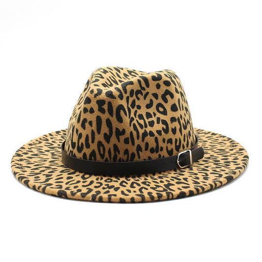 LEOPARD PRINT HAT JAZZ HAT WOOLEN HAT WIDE BRIM HAT_CWAH2578