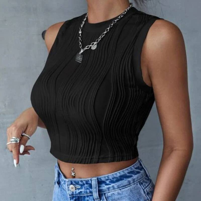 SLEEVELESS HALTER CREW NECK SLIM-FIT TANK TOP