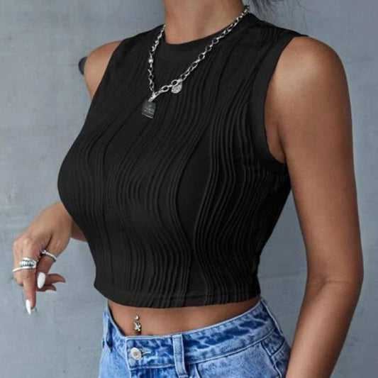 SLEEVELESS HALTER CREW NECK SLIM-FIT TANK TOP