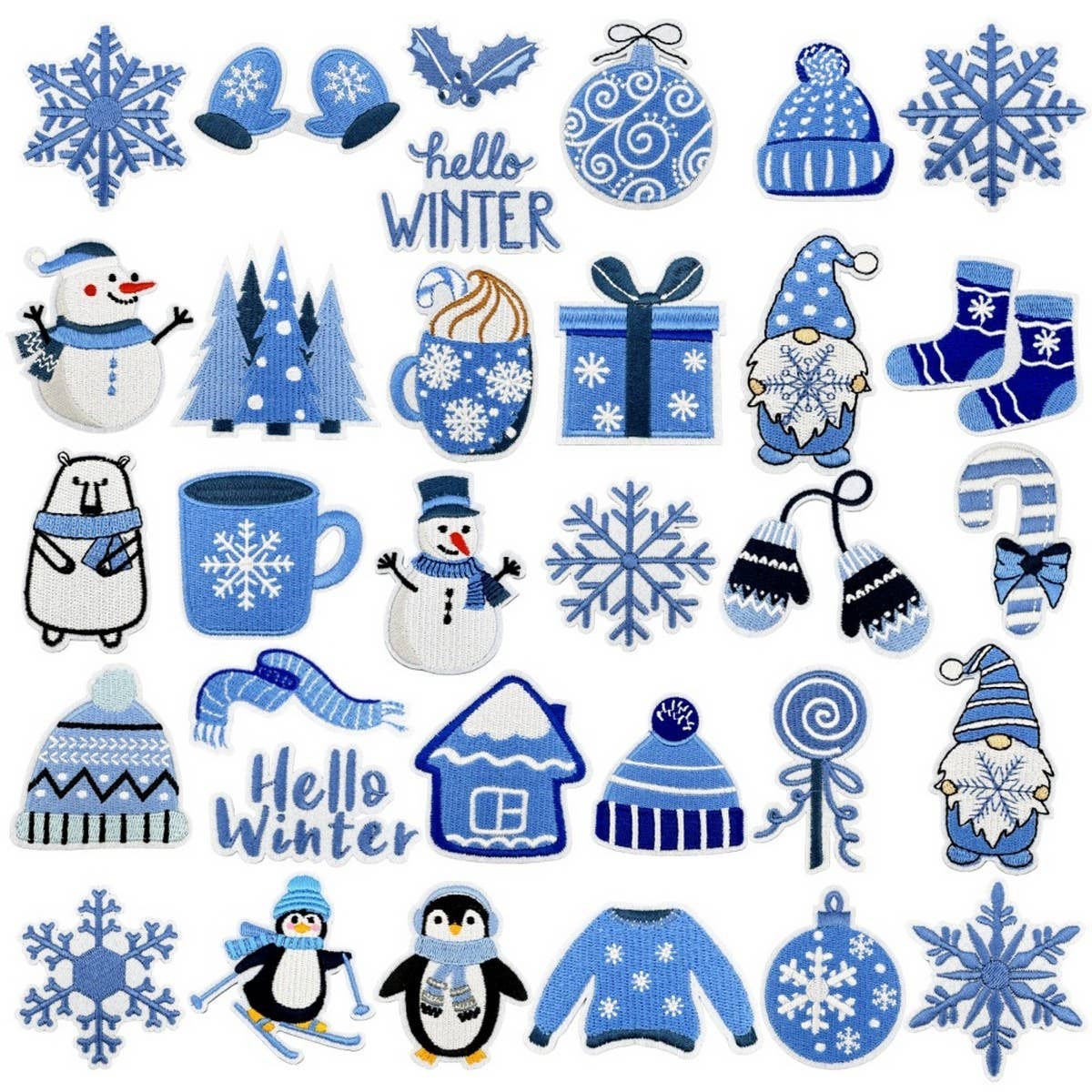 WINTER BLUE CHRISTMAS GRAFFITI EMBROIDERED PATCH