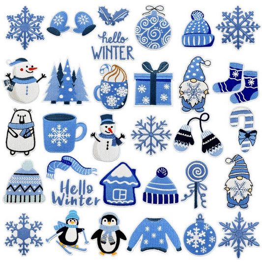 WINTER BLUE CHRISTMAS GRAFFITI EMBROIDERED PATCH