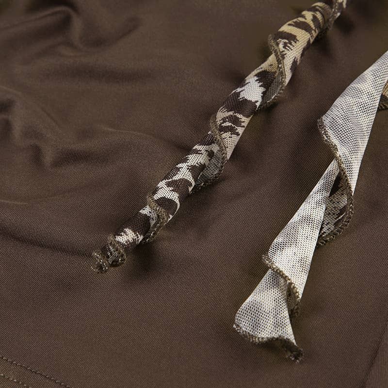 Leopard print spliced wooden ear trim vest