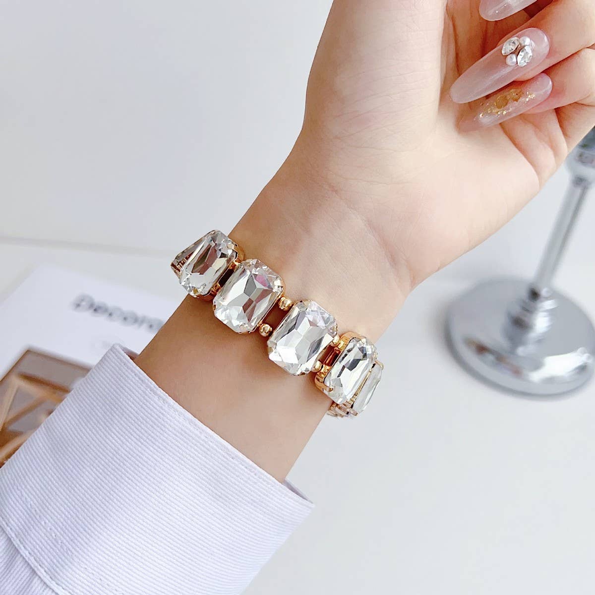 APPLE WATCH 9 RHINESTONE WHITE STONE ELASTIC STRAP_CWASC1561