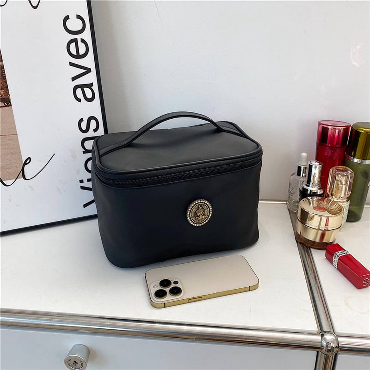 NEW HIGH-END BLACK SOLID COLOR COSMETIC BAG_CWAB4498