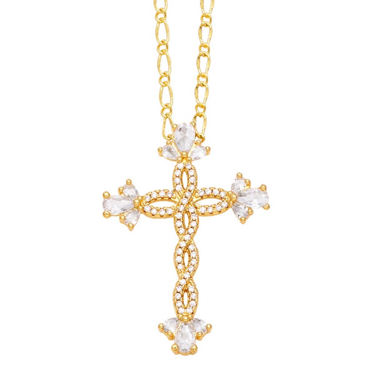 COLORED ZIRCON CROSS PENDANT NECKLACE