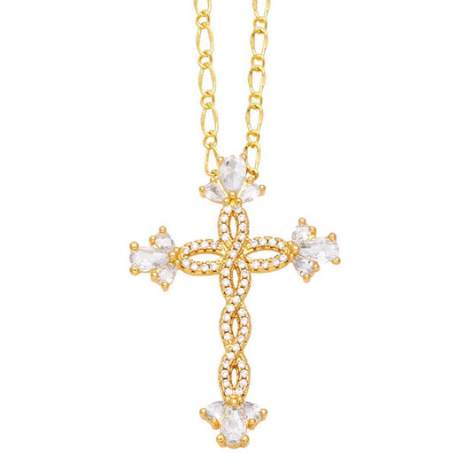 COLORED ZIRCON CROSS PENDANT NECKLACE