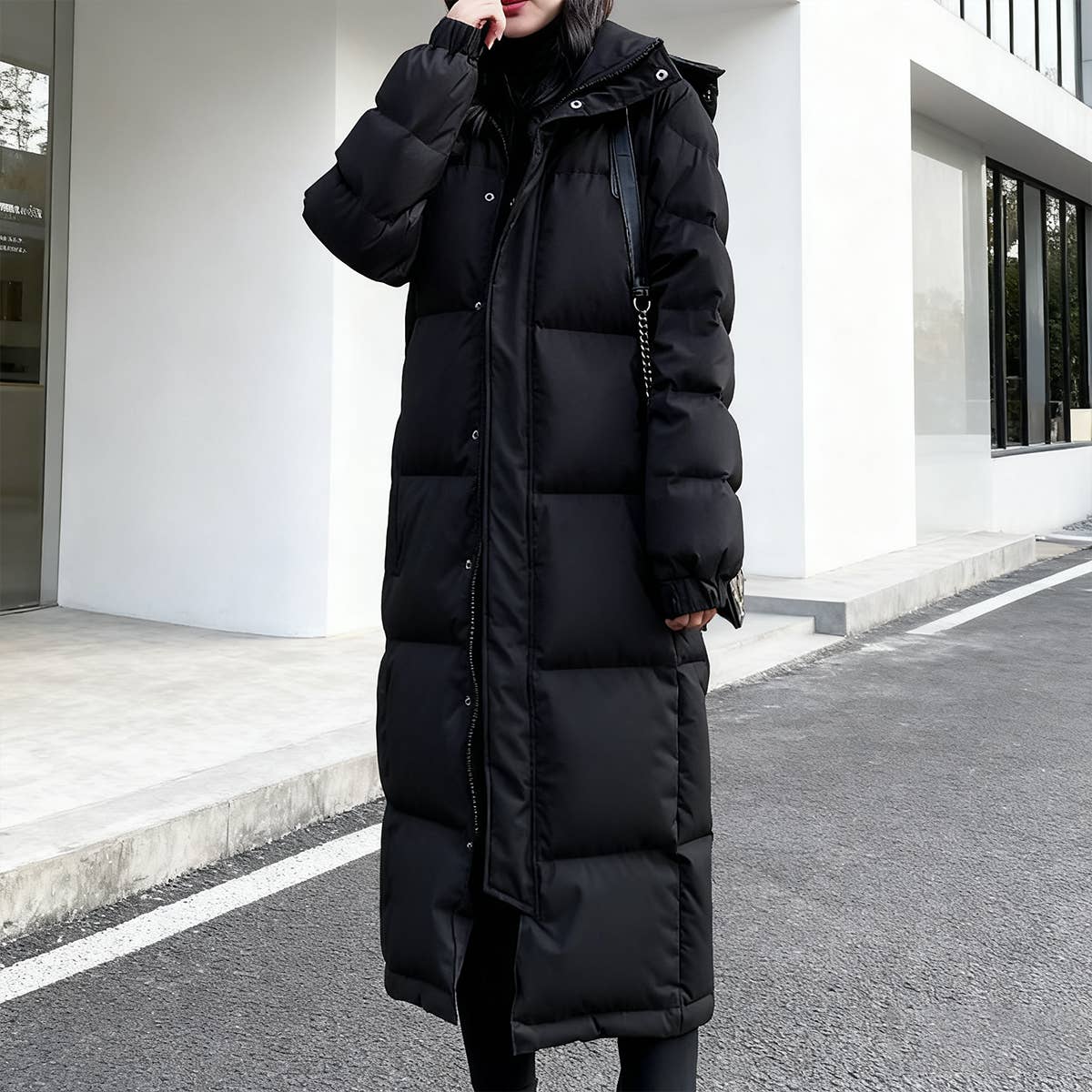 Knee-high loose thick cotton-padded jacket coat