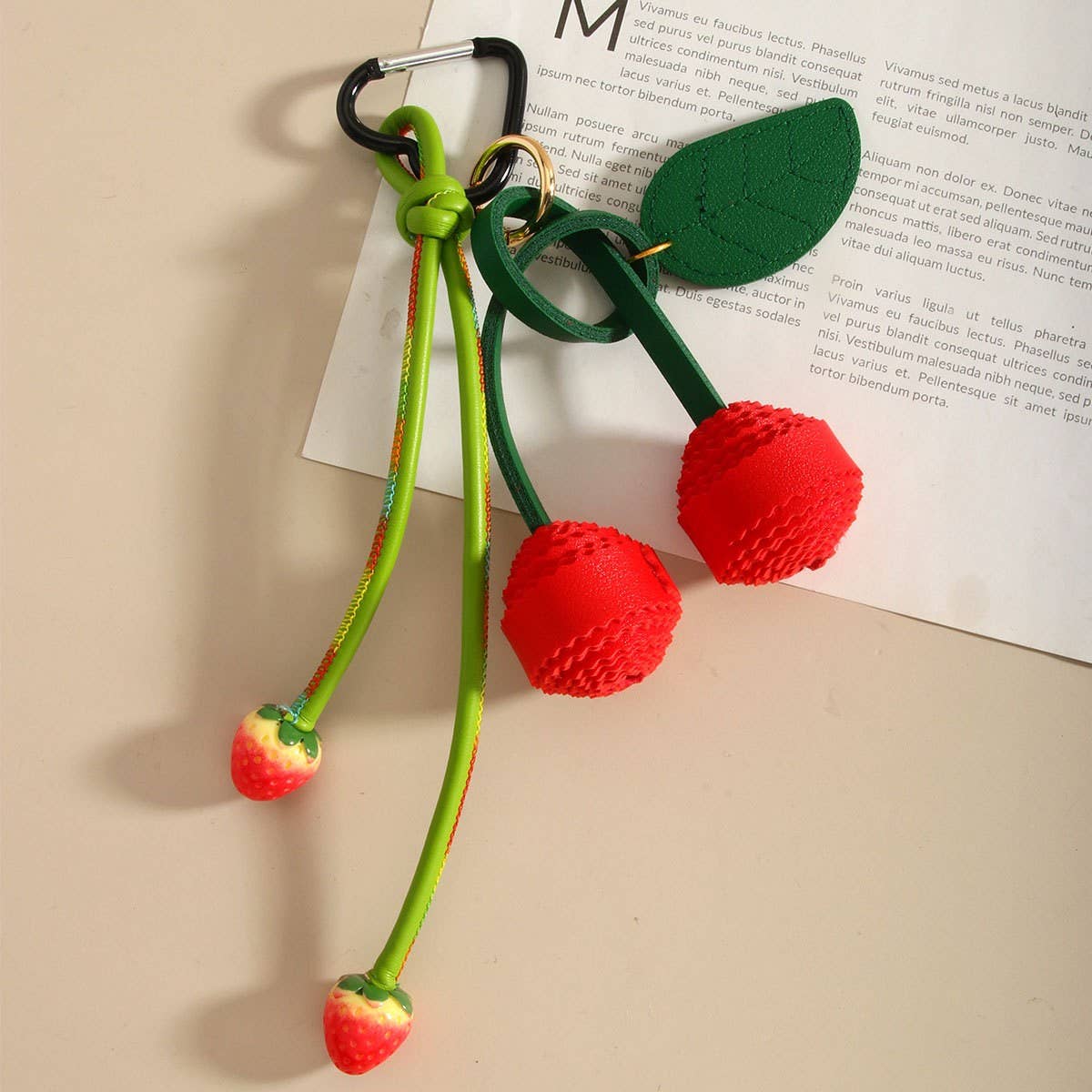 Cute PU Cherry Woven Ball Keychain Charm