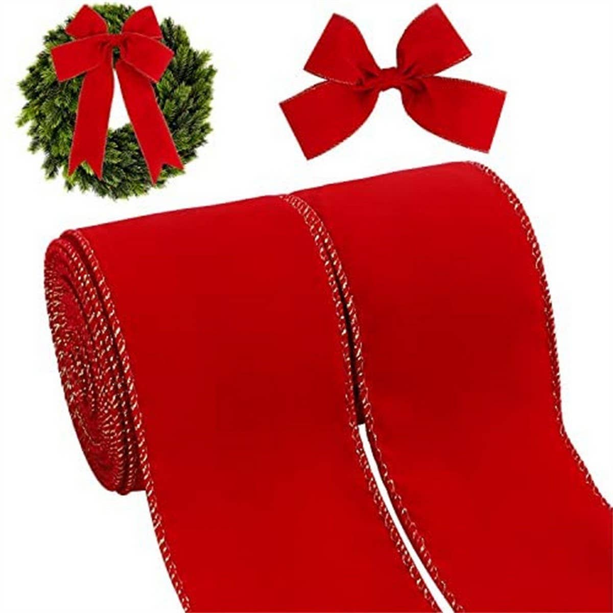 CWMM10195_RED VELVET CHRISTMAS RIBBON WITH GOLD EDGE