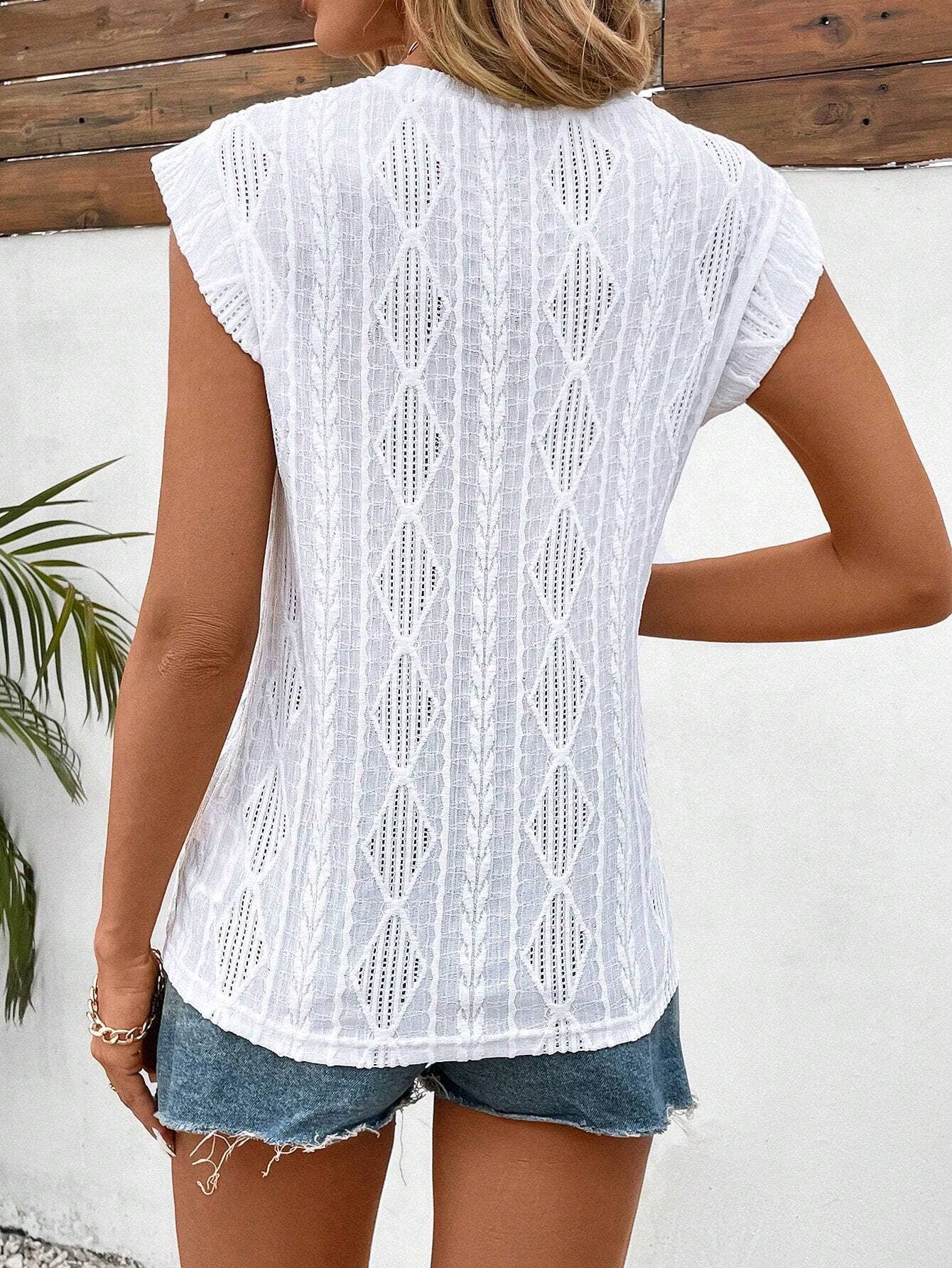 Fashion round neck hollowed-out short sleeve top