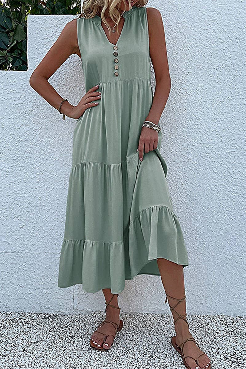 SLEEVELESS LOOSE CASUAL SOLID COLOR DRESS_CWDSD2822