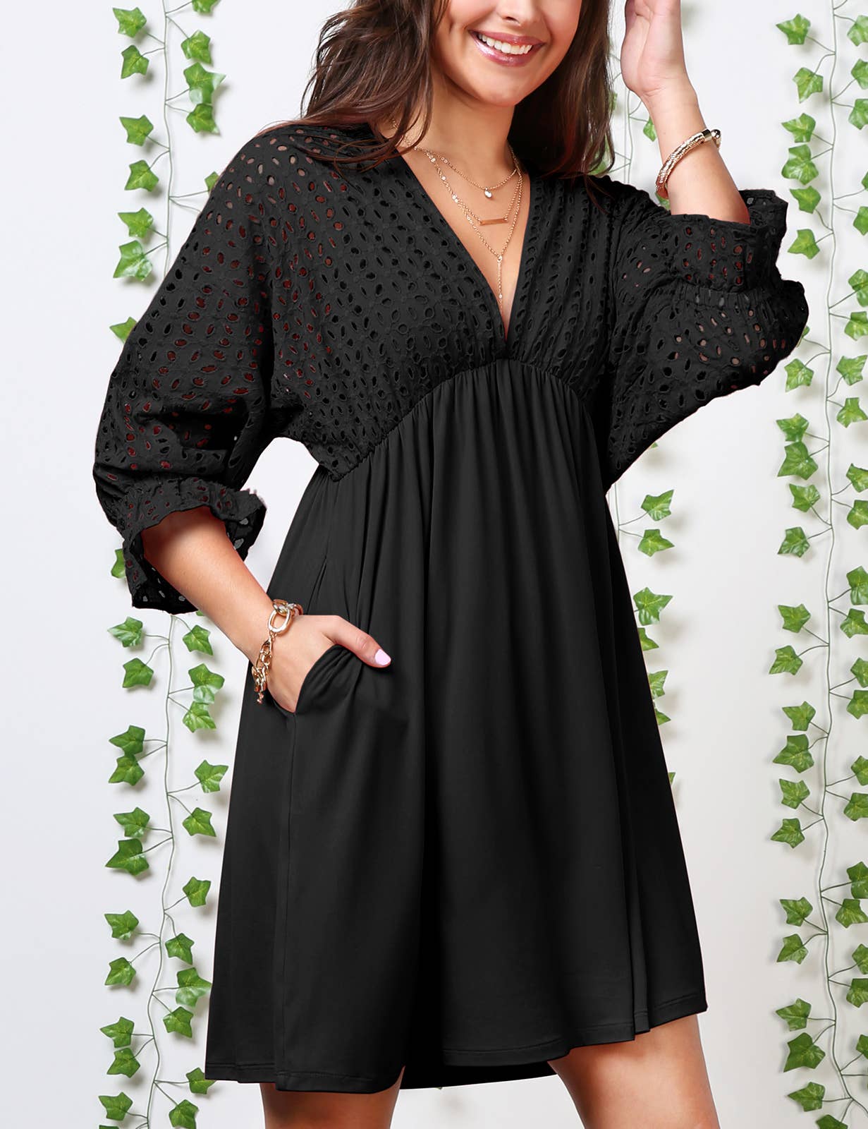 WOMEN DEEP V LOOSE SHORT DRESS_CWDSD10367