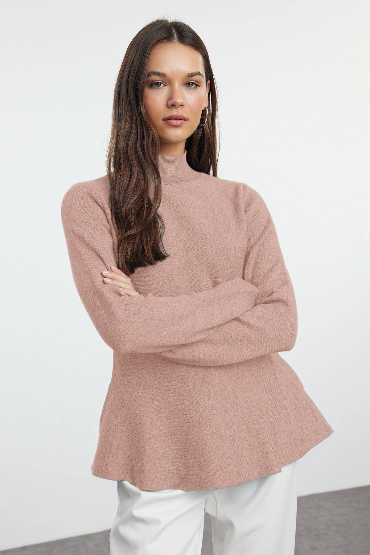 Semi-high-neck solid color loose knitted sweater