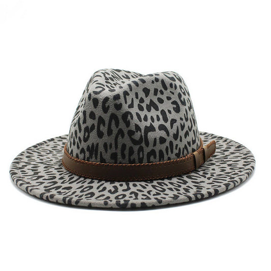 LEOPARD PRINT HAT JAZZ HAT WOOLEN HAT WIDE BRIM HAT_CWAH2579
