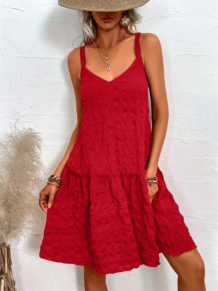 Elegant solid crepe ruffles sleeveless dress