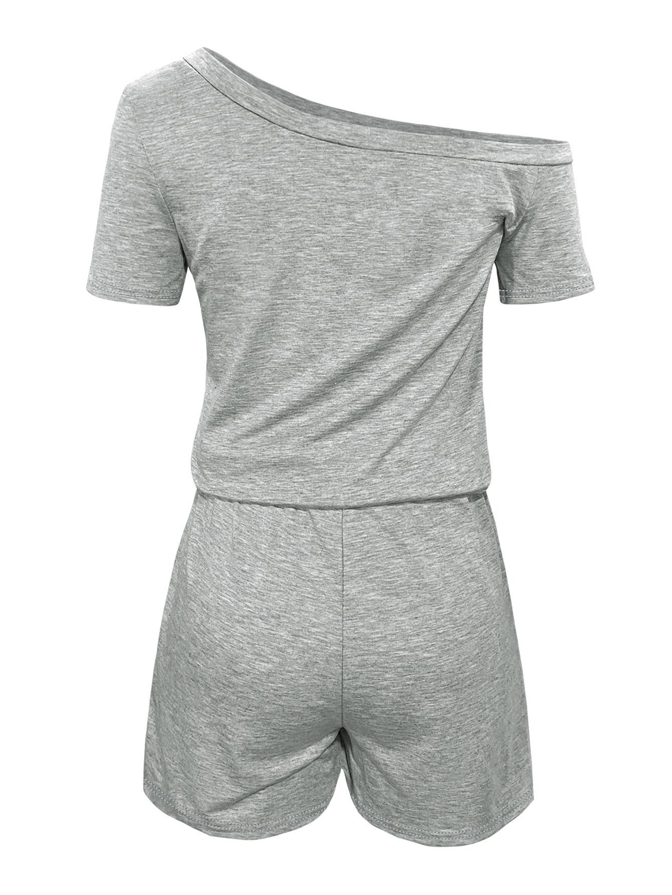 Off-the-shoulder short-sleeved lace-up jumpsuit