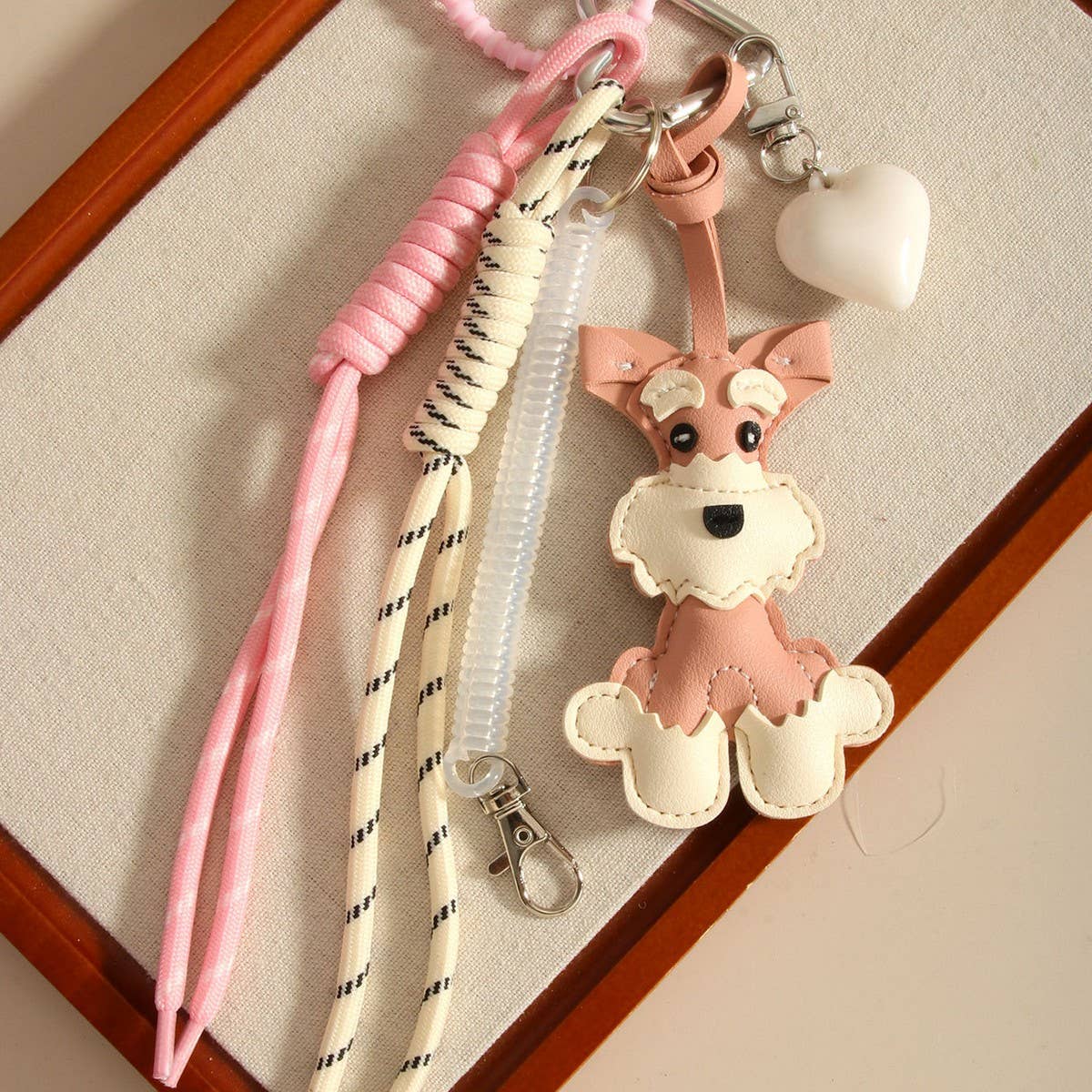 Cute Schnauzer PU Keychain with Heart & Braid