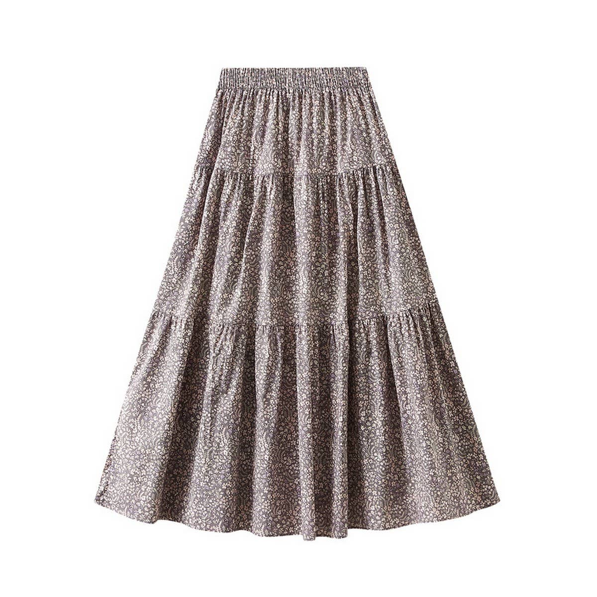 Sweet Floral A-Line Elastic Waist Midi Skirt