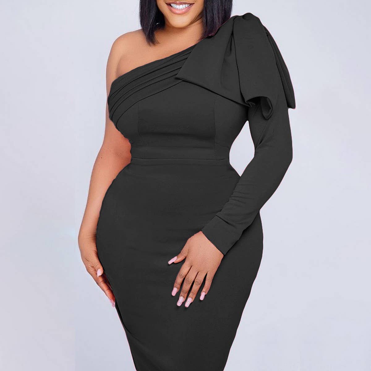 SLANT COLLAR SOLID COLOR FASHIONABLE HIPSEXY DRESS_CWDSD6162