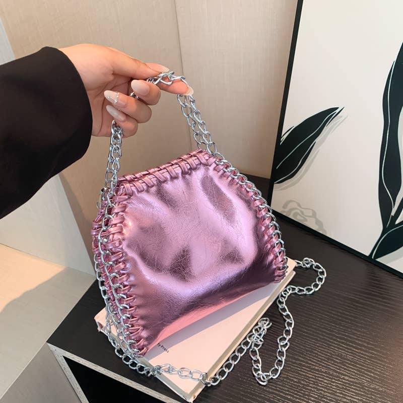 Fashionable pleated chain crossbody bucket bag