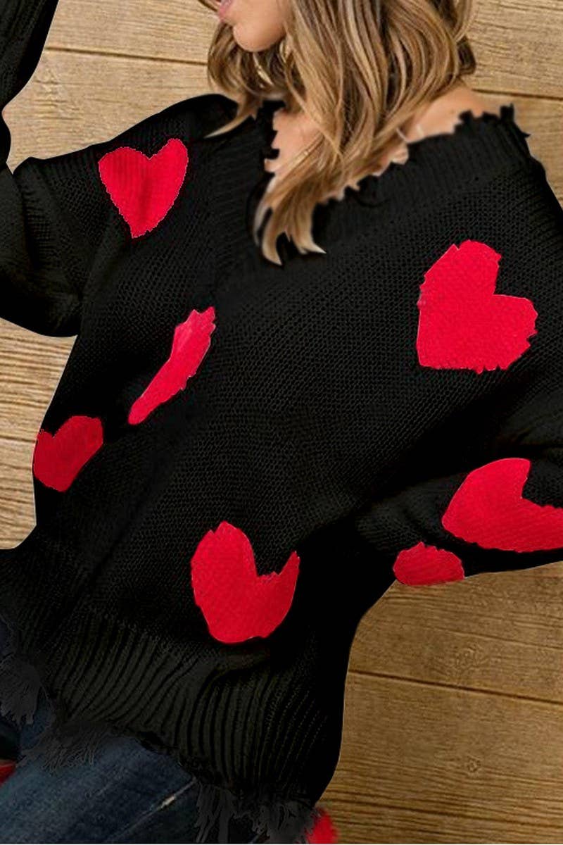 CWOSWL07358_VALENTINE'S HEART PATCH V NECK KNIT SWEATER