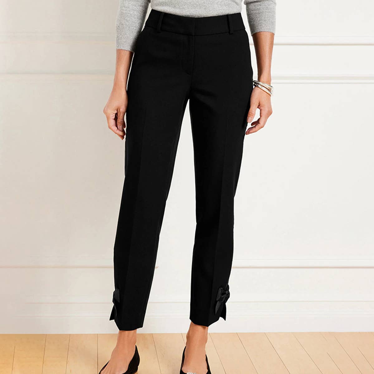 SLIM CASUAL HIGH-WAISTED BOW CROPPED PANTS