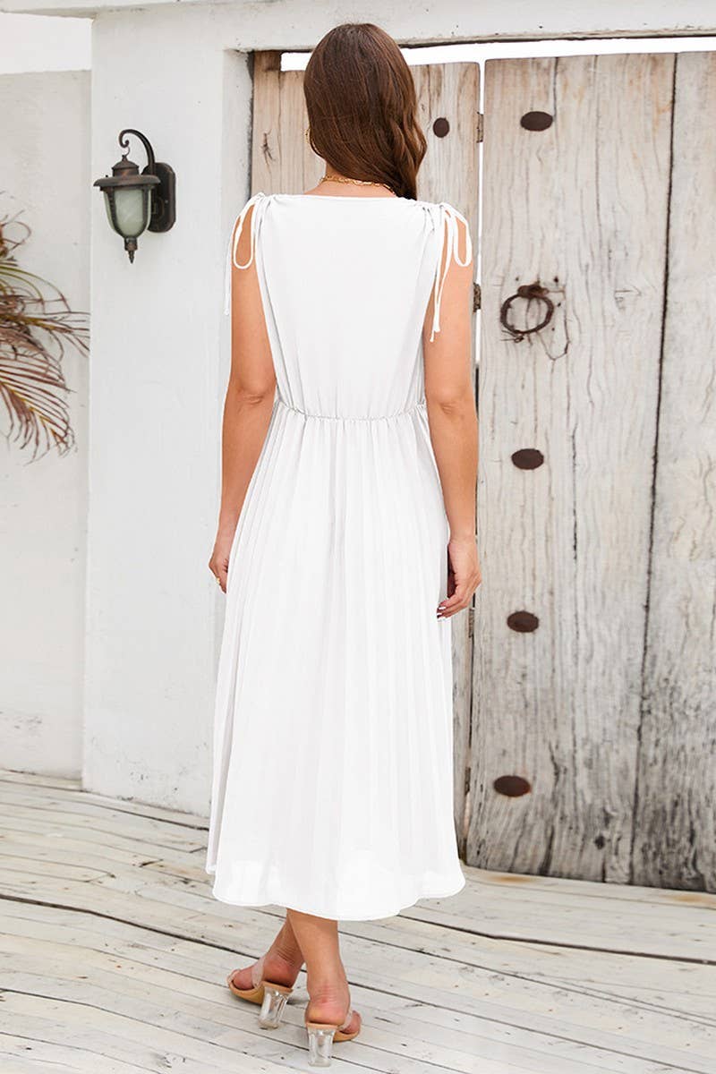 CWDMD2207_SLIM PLEATED SKIRT SEXY V-NECK DRESS