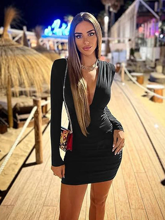 V-neck high-waisted skirt with hip wrap