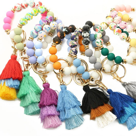 Bohemian Tassel Silicone Bead Bracelet with Prints_CWAB5019