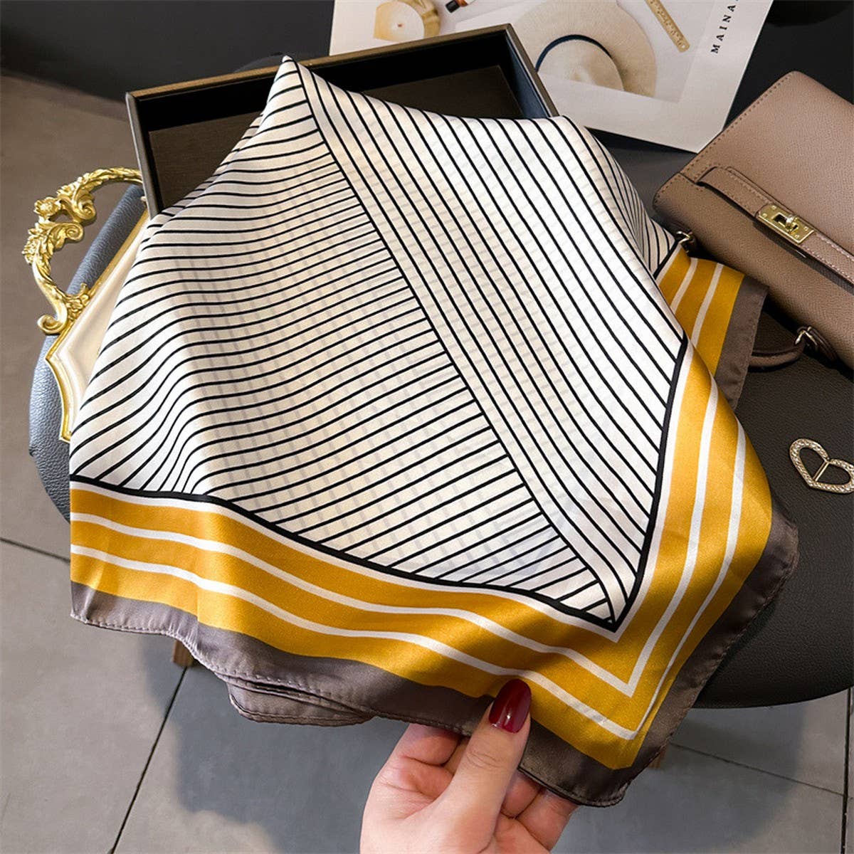 Printed Satin Square Scarf ??Office & Casual Wrap_CWASC1432