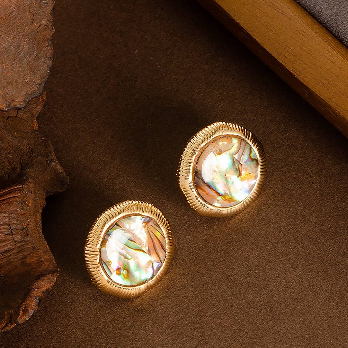 IRREGULAR GEOMETRIC ROUND ABALONE EARRINGS