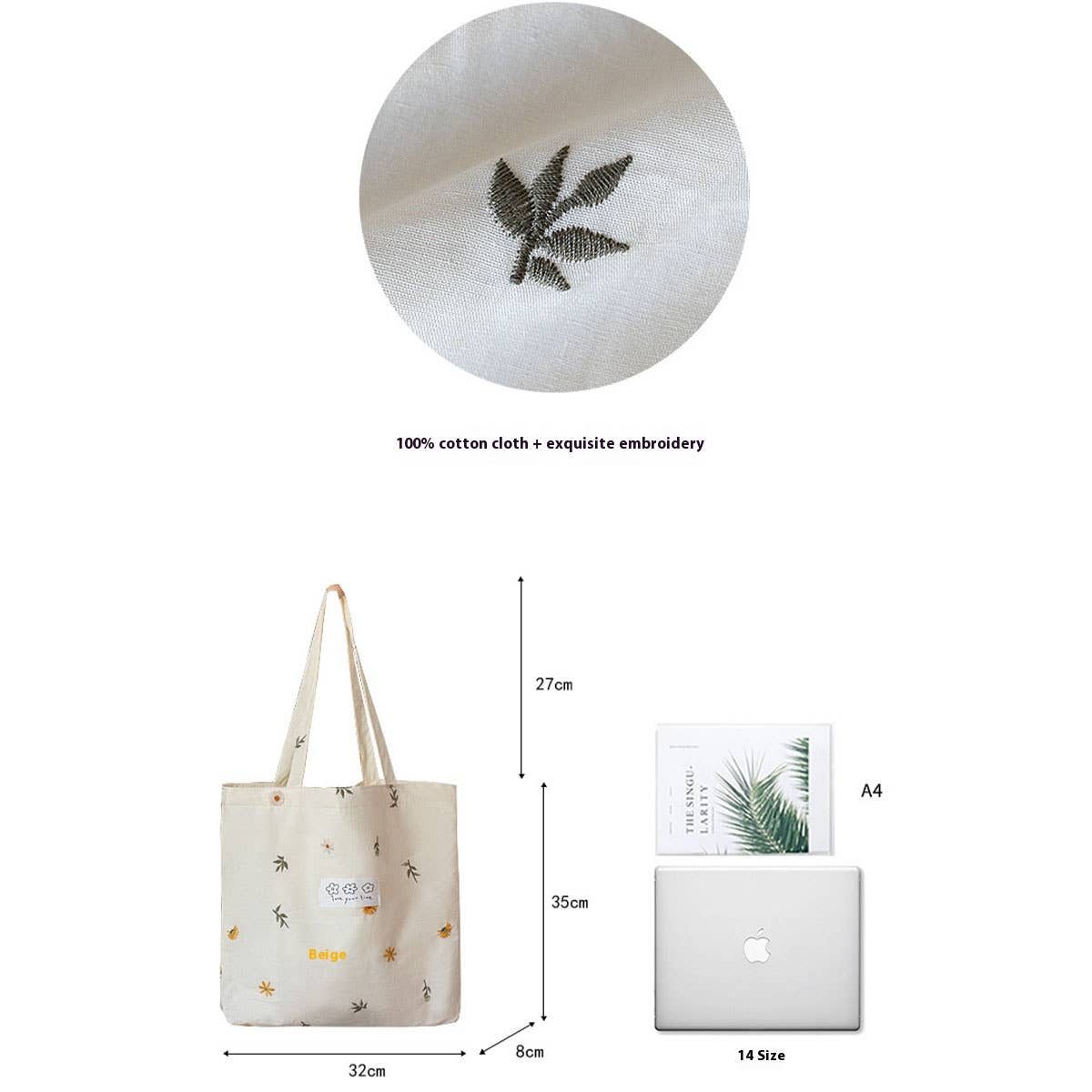 Casual Large Cotton Tote Bag, Artistic Design_CWAB5633