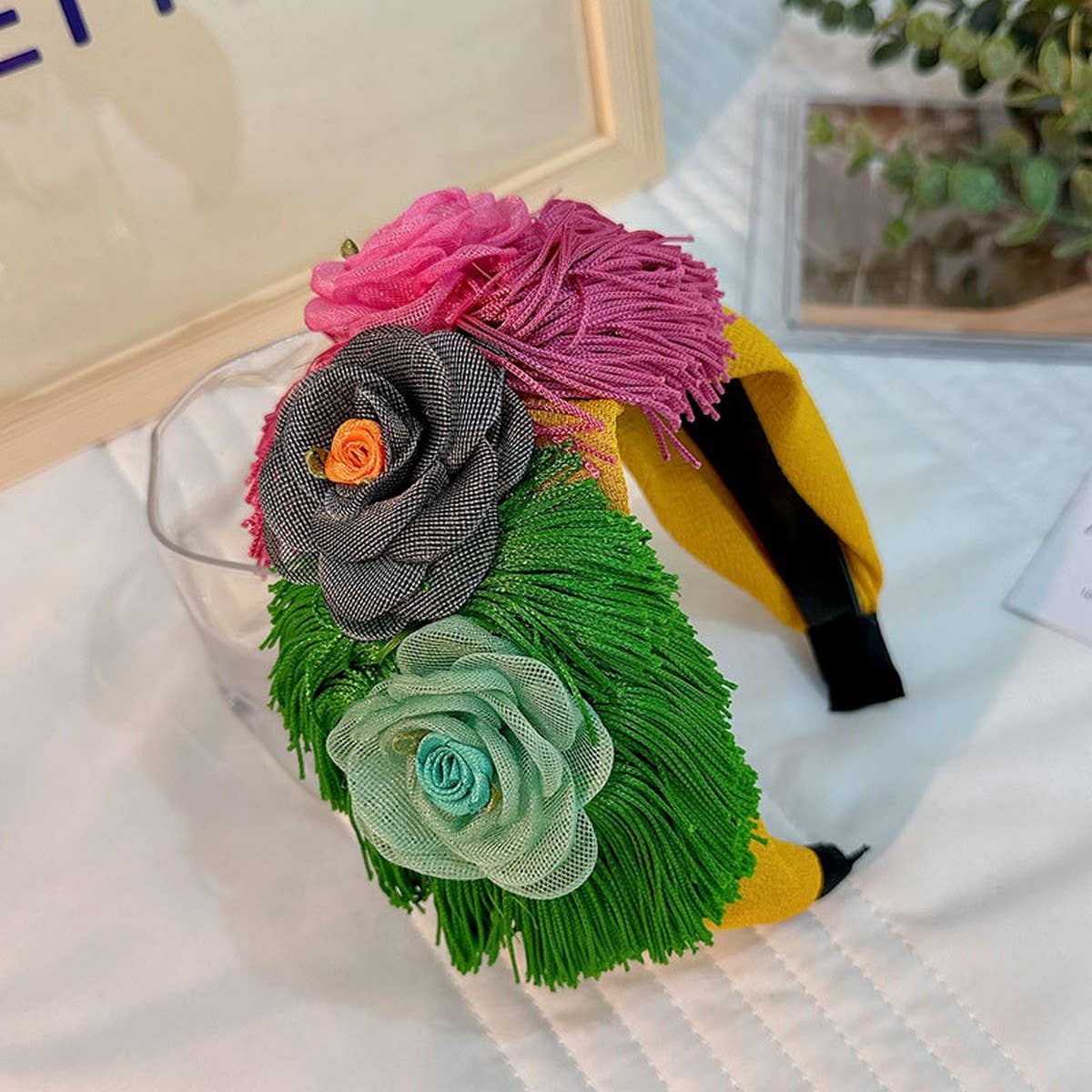 Floral Fabric Headband ?Bold Tassel Hair Accessory