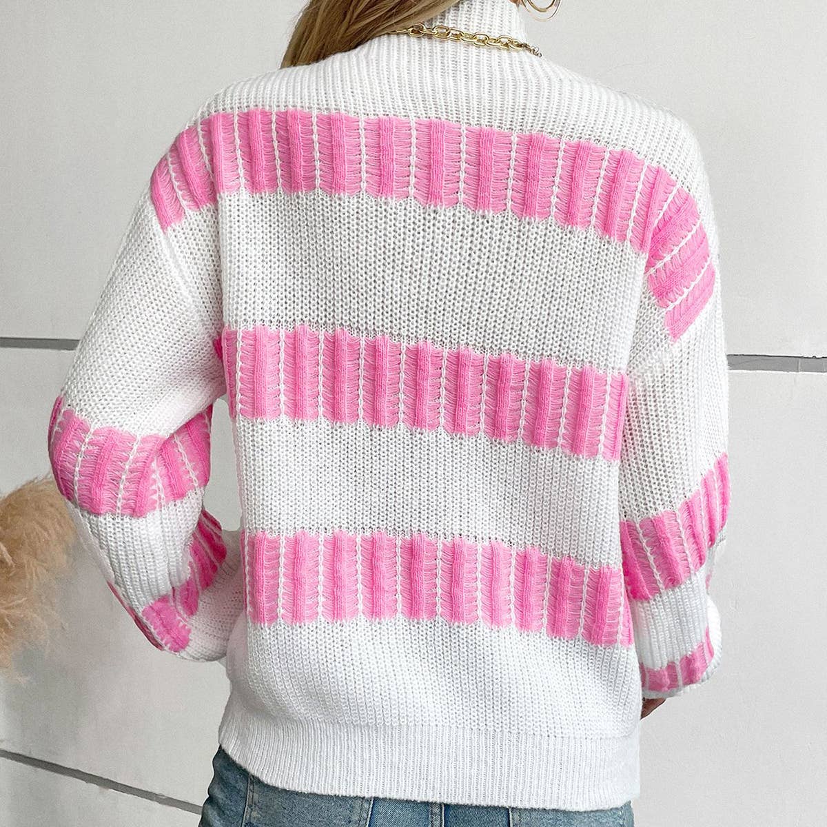 Stylish all-in-one semi-turtleneck sweater