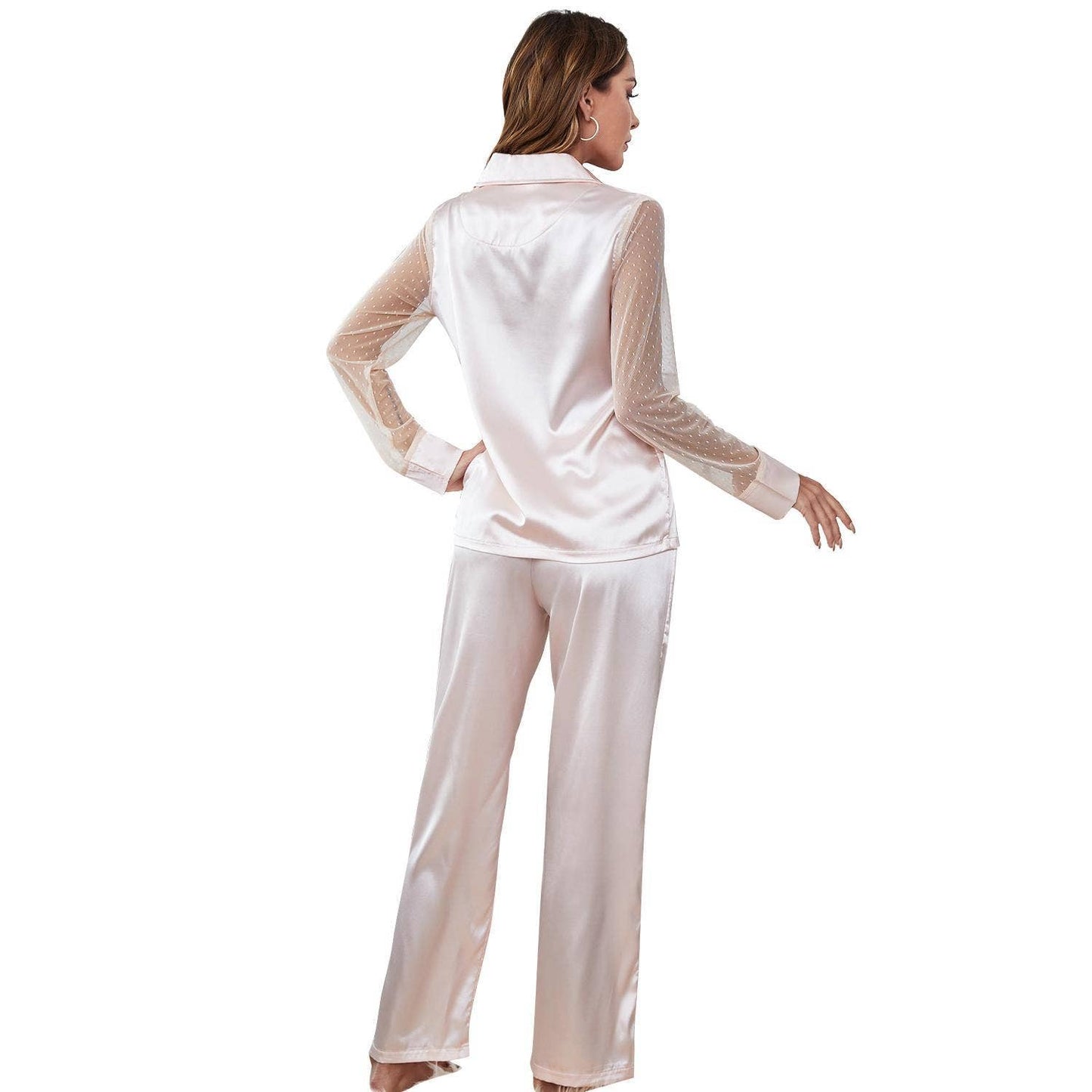 Silk-like long-sleeved pajama set