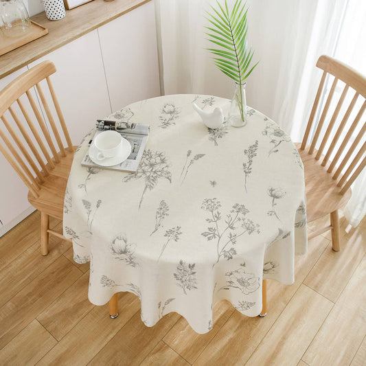 ROUND SKETCH FLOWER PRINT TABLECLOTH