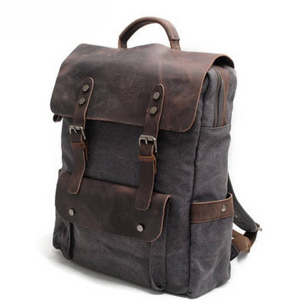Unisex Cotton Canvas Leather School Backpack_CWAB5529