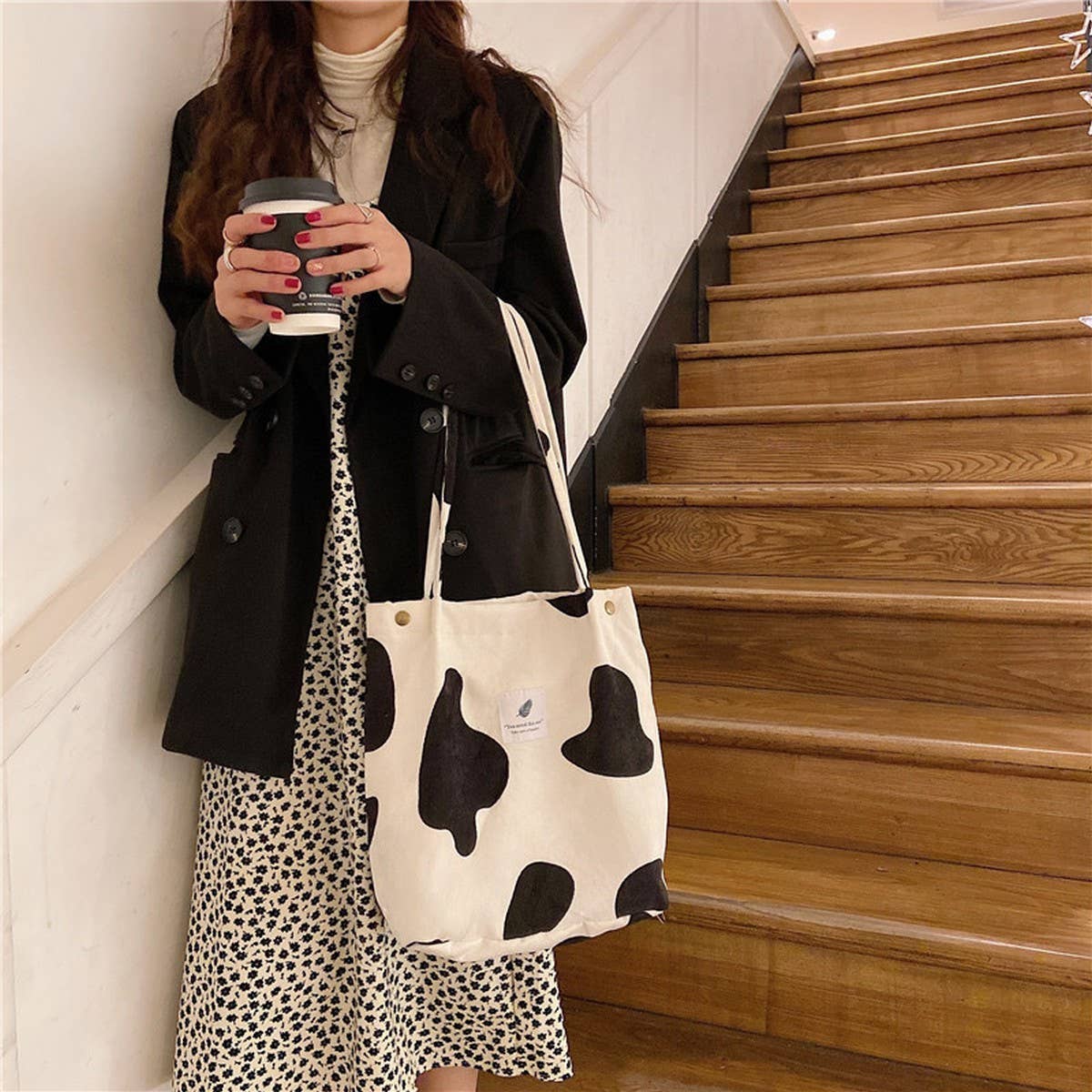 CWAB3899_CORDUROY SNAP-BUTTON LARGE-CAPACITY SHOULDER BAG