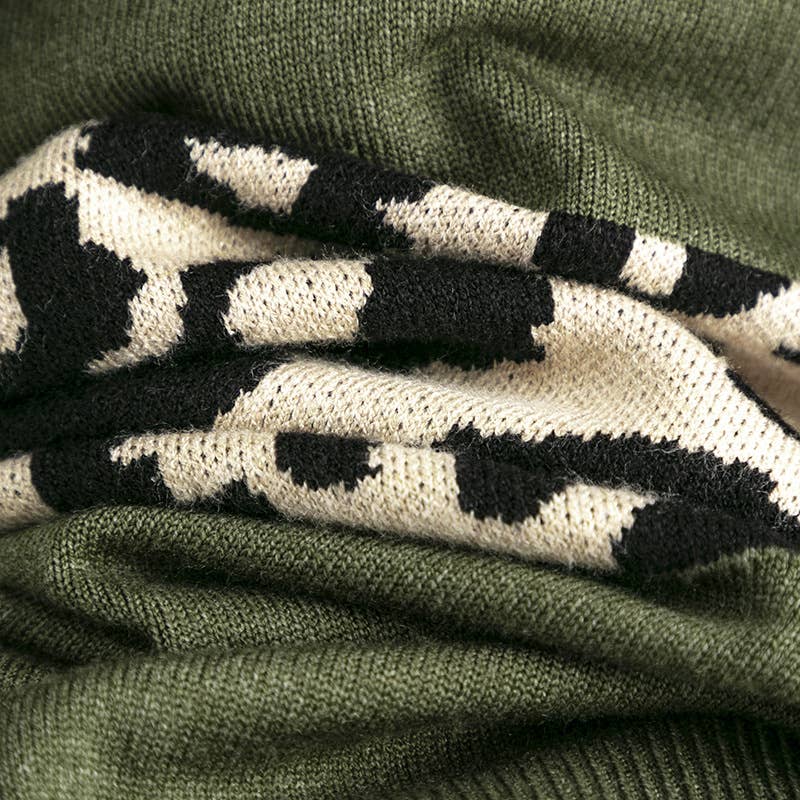 V-NECK LOOSE COLOR LEOPARD-PRINT SWEATER WOMAN